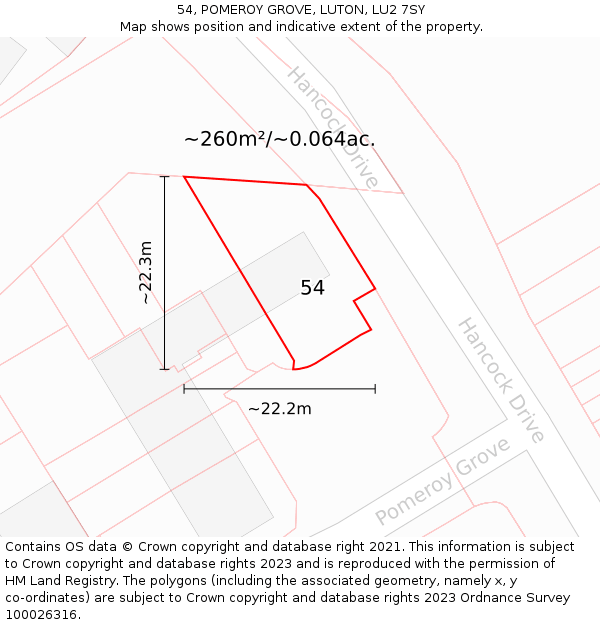 54, POMEROY GROVE, LUTON, LU2 7SY: Plot and title map