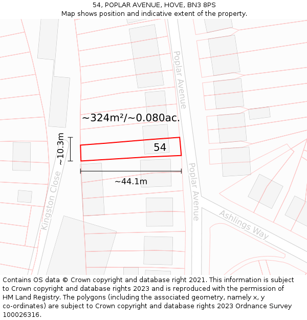 54, POPLAR AVENUE, HOVE, BN3 8PS: Plot and title map