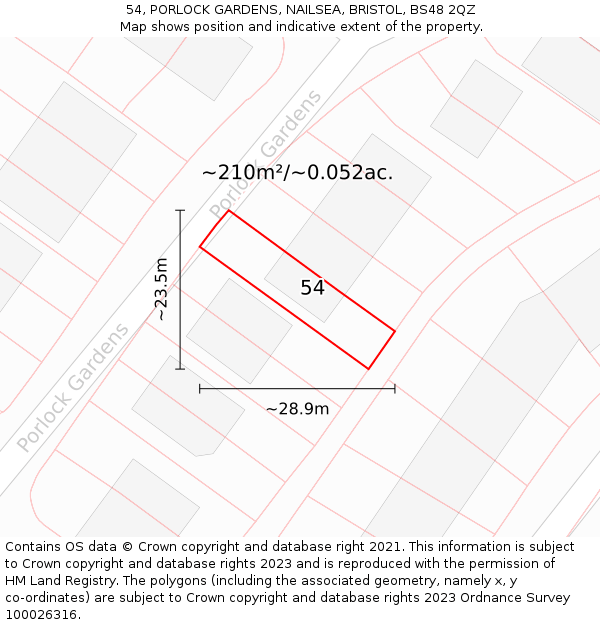 54, PORLOCK GARDENS, NAILSEA, BRISTOL, BS48 2QZ: Plot and title map