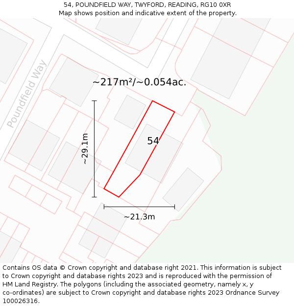 54, POUNDFIELD WAY, TWYFORD, READING, RG10 0XR: Plot and title map