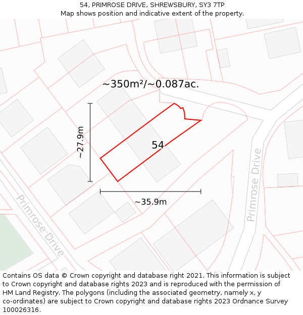 54, PRIMROSE DRIVE, SHREWSBURY, SY3 7TP: Plot and title map