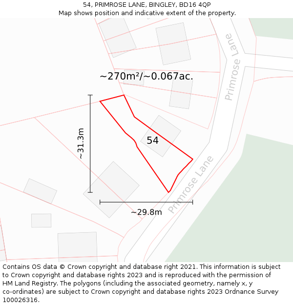 54, PRIMROSE LANE, BINGLEY, BD16 4QP: Plot and title map