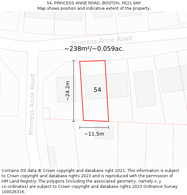 54, PRINCESS ANNE ROAD, BOSTON, PE21 9AP: Plot and title map