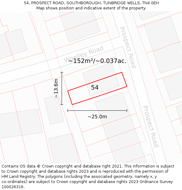 54, PROSPECT ROAD, SOUTHBOROUGH, TUNBRIDGE WELLS, TN4 0EH: Plot and title map