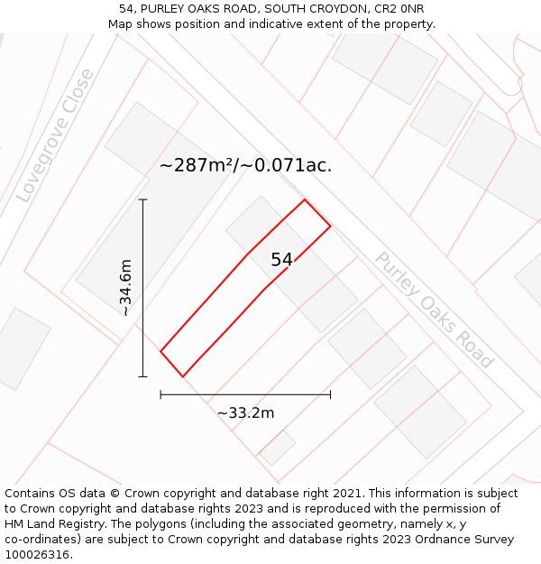 54, PURLEY OAKS ROAD, SOUTH CROYDON, CR2 0NR: Plot and title map