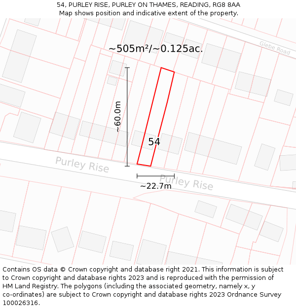 54, PURLEY RISE, PURLEY ON THAMES, READING, RG8 8AA: Plot and title map