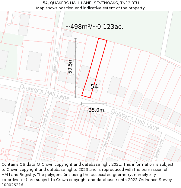 54, QUAKERS HALL LANE, SEVENOAKS, TN13 3TU: Plot and title map