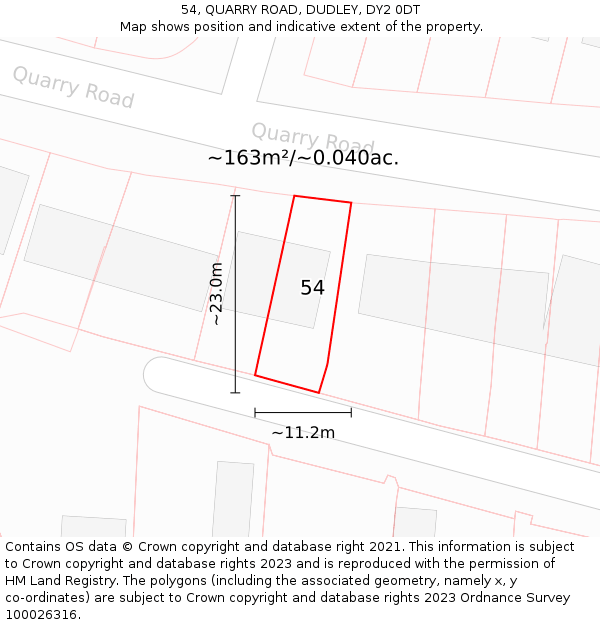 54, QUARRY ROAD, DUDLEY, DY2 0DT: Plot and title map