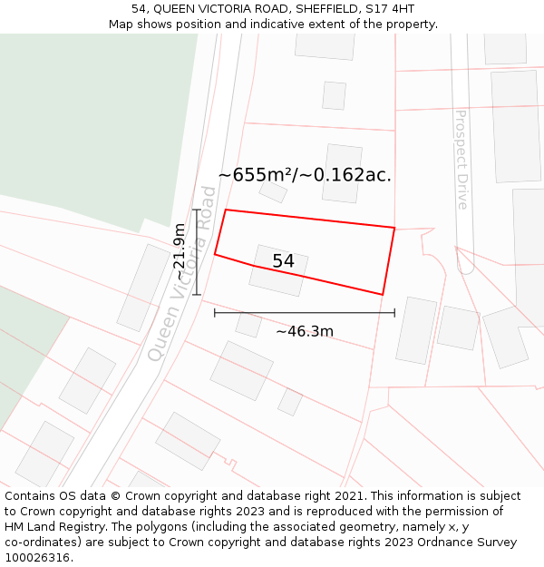 54, QUEEN VICTORIA ROAD, SHEFFIELD, S17 4HT: Plot and title map