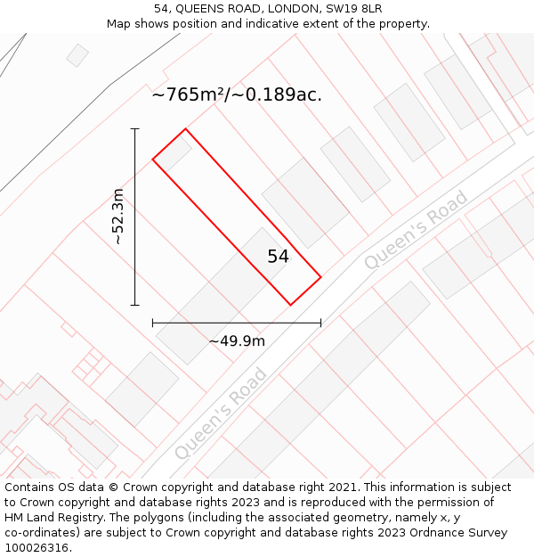 54, QUEENS ROAD, LONDON, SW19 8LR: Plot and title map