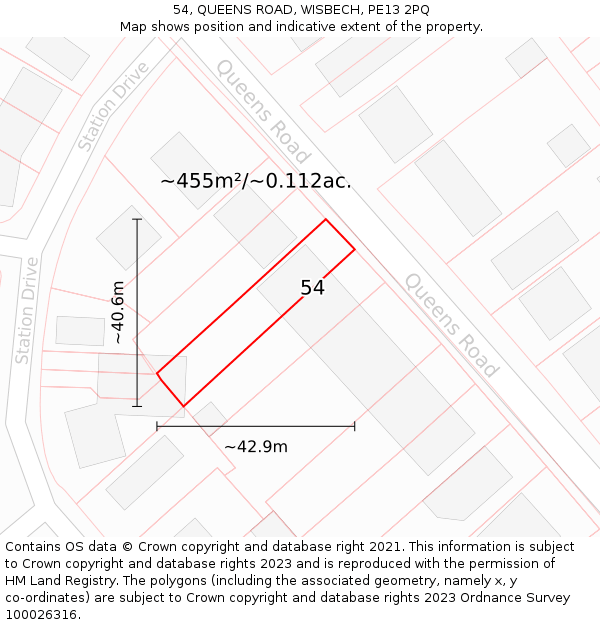 54, QUEENS ROAD, WISBECH, PE13 2PQ: Plot and title map