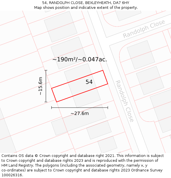54, RANDOLPH CLOSE, BEXLEYHEATH, DA7 6HY: Plot and title map