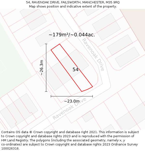 54, RAVENOAK DRIVE, FAILSWORTH, MANCHESTER, M35 9RQ: Plot and title map