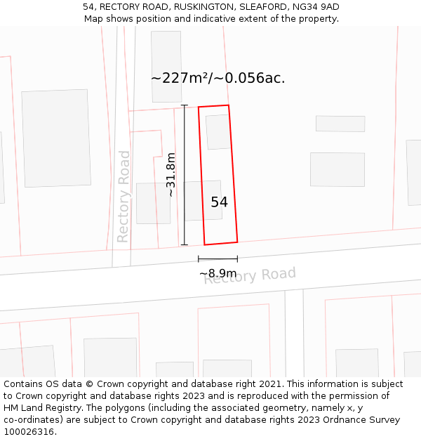 54, RECTORY ROAD, RUSKINGTON, SLEAFORD, NG34 9AD: Plot and title map