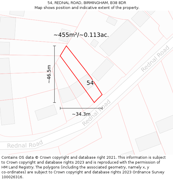 54, REDNAL ROAD, BIRMINGHAM, B38 8DR: Plot and title map