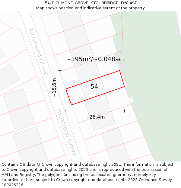 54, RICHMOND GROVE, STOURBRIDGE, DY8 4SF: Plot and title map