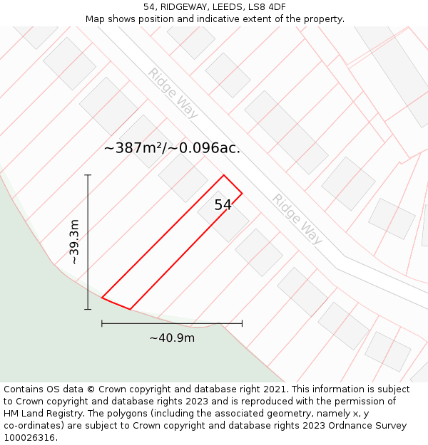 54, RIDGEWAY, LEEDS, LS8 4DF: Plot and title map