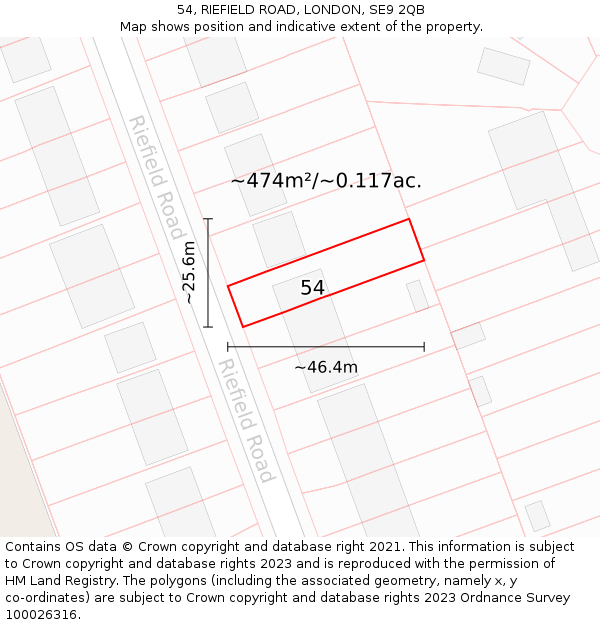 54, RIEFIELD ROAD, LONDON, SE9 2QB: Plot and title map