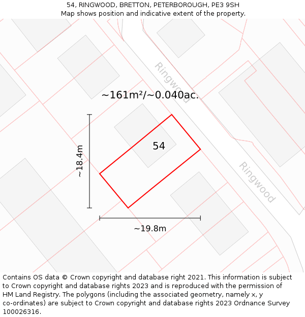 54, RINGWOOD, BRETTON, PETERBOROUGH, PE3 9SH: Plot and title map