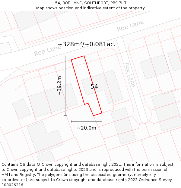 54, ROE LANE, SOUTHPORT, PR9 7HT: Plot and title map