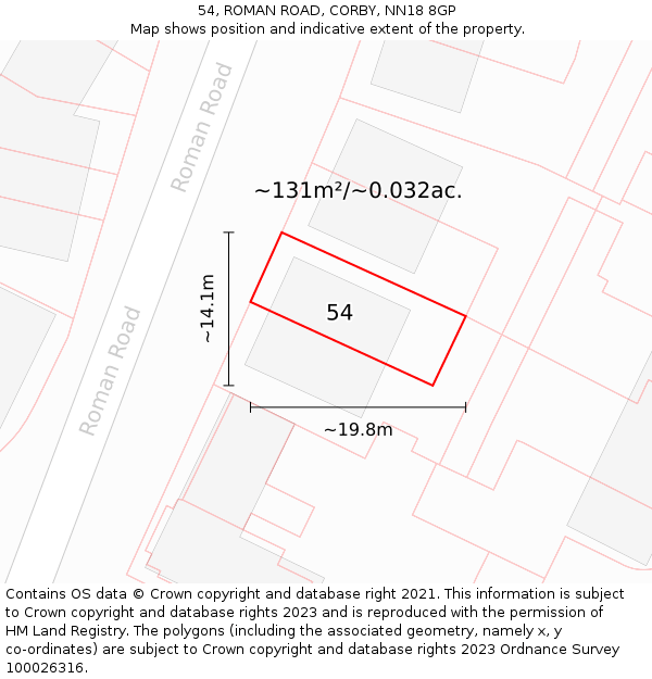 54, ROMAN ROAD, CORBY, NN18 8GP: Plot and title map