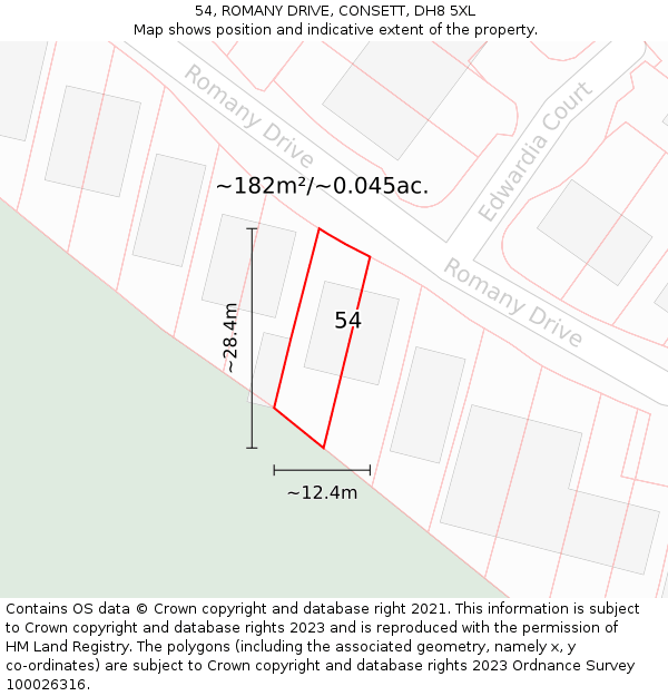 54, ROMANY DRIVE, CONSETT, DH8 5XL: Plot and title map