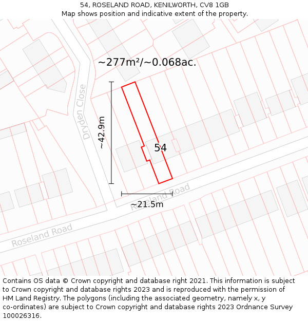 54, ROSELAND ROAD, KENILWORTH, CV8 1GB: Plot and title map