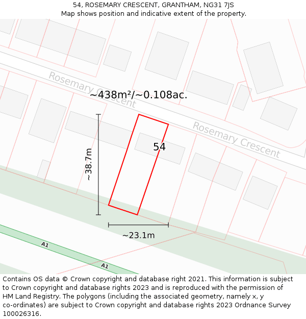 54, ROSEMARY CRESCENT, GRANTHAM, NG31 7JS: Plot and title map