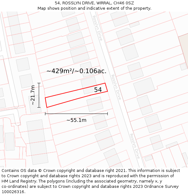 54, ROSSLYN DRIVE, WIRRAL, CH46 0SZ: Plot and title map