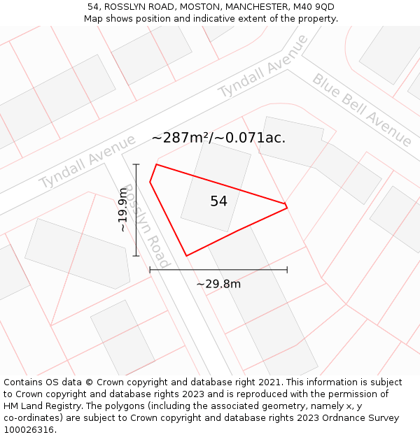 54, ROSSLYN ROAD, MOSTON, MANCHESTER, M40 9QD: Plot and title map