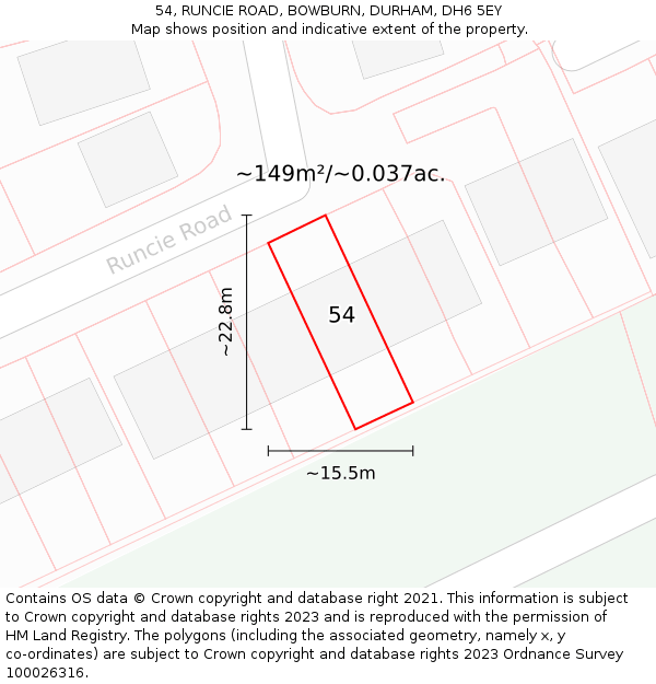 54, RUNCIE ROAD, BOWBURN, DURHAM, DH6 5EY: Plot and title map