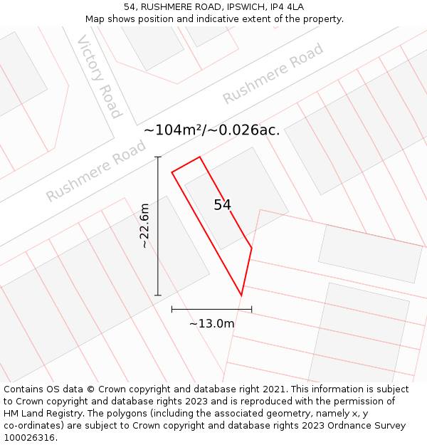 54, RUSHMERE ROAD, IPSWICH, IP4 4LA: Plot and title map