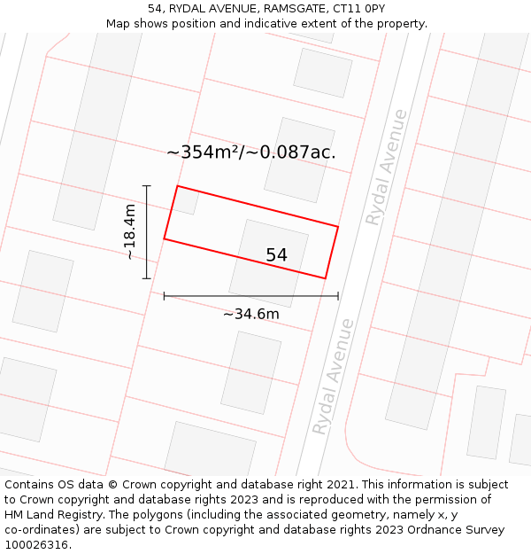 54, RYDAL AVENUE, RAMSGATE, CT11 0PY: Plot and title map