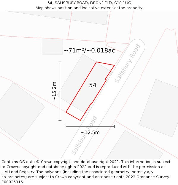 54, SALISBURY ROAD, DRONFIELD, S18 1UG: Plot and title map