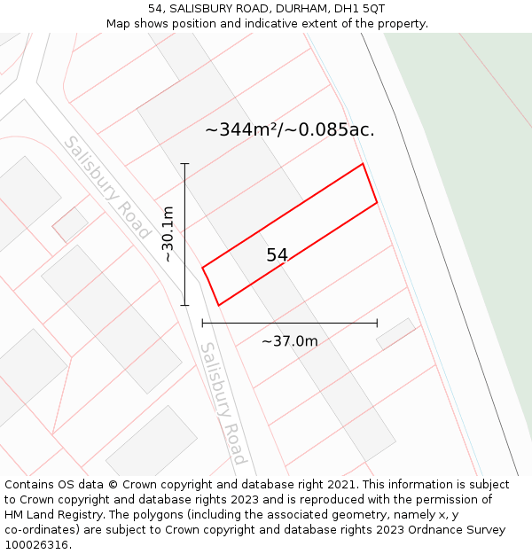 54, SALISBURY ROAD, DURHAM, DH1 5QT: Plot and title map