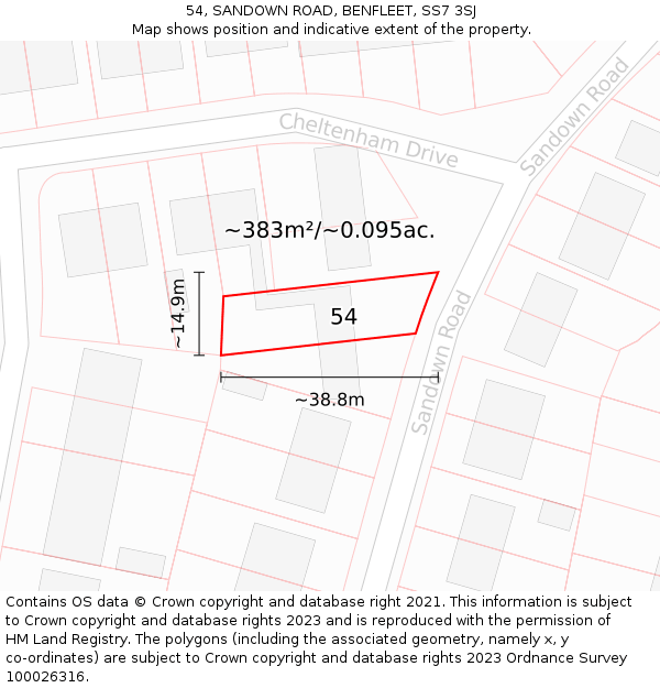 54, SANDOWN ROAD, BENFLEET, SS7 3SJ: Plot and title map