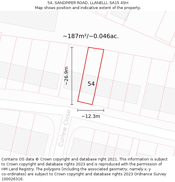 54, SANDPIPER ROAD, LLANELLI, SA15 4SH: Plot and title map