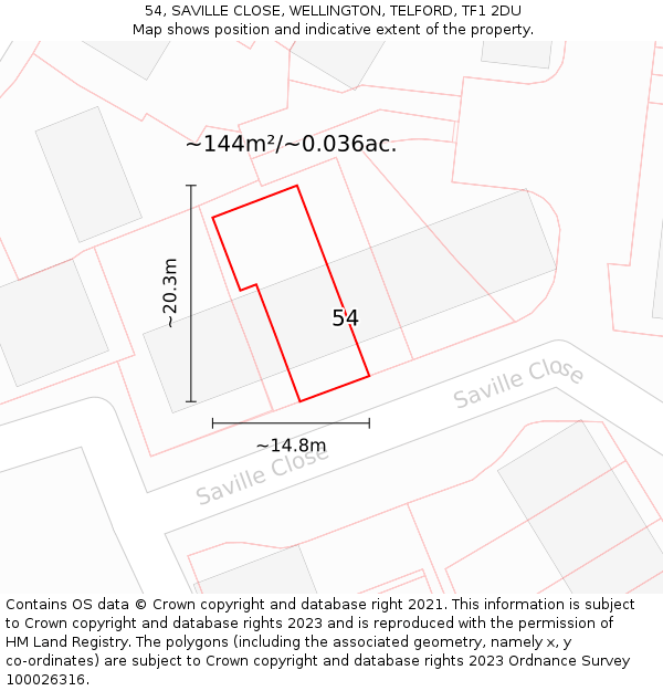 54, SAVILLE CLOSE, WELLINGTON, TELFORD, TF1 2DU: Plot and title map