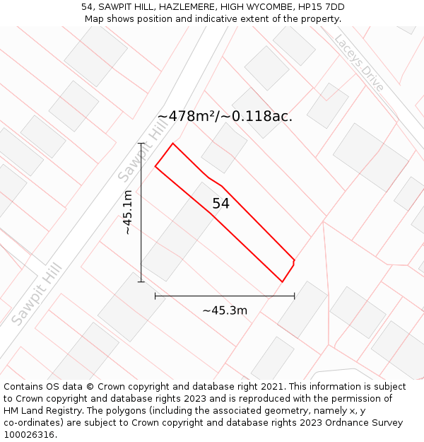 54, SAWPIT HILL, HAZLEMERE, HIGH WYCOMBE, HP15 7DD: Plot and title map