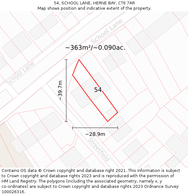 54, SCHOOL LANE, HERNE BAY, CT6 7AR: Plot and title map