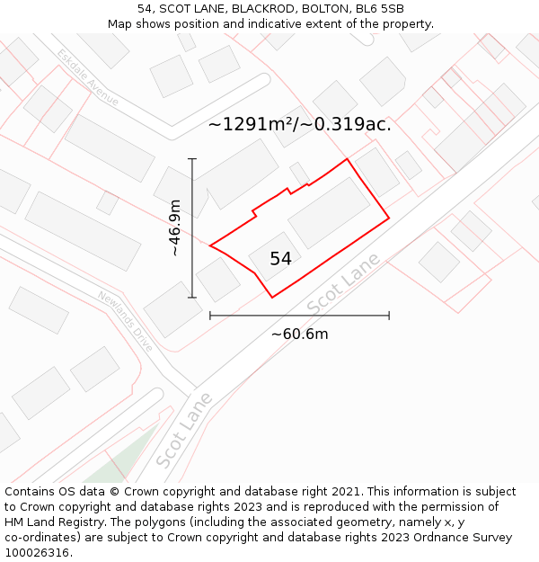 54, SCOT LANE, BLACKROD, BOLTON, BL6 5SB: Plot and title map