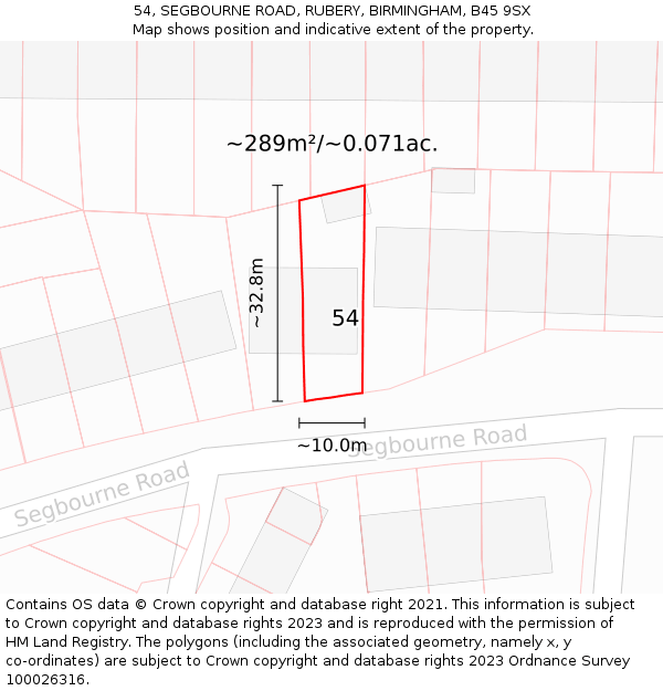 54, SEGBOURNE ROAD, RUBERY, BIRMINGHAM, B45 9SX: Plot and title map