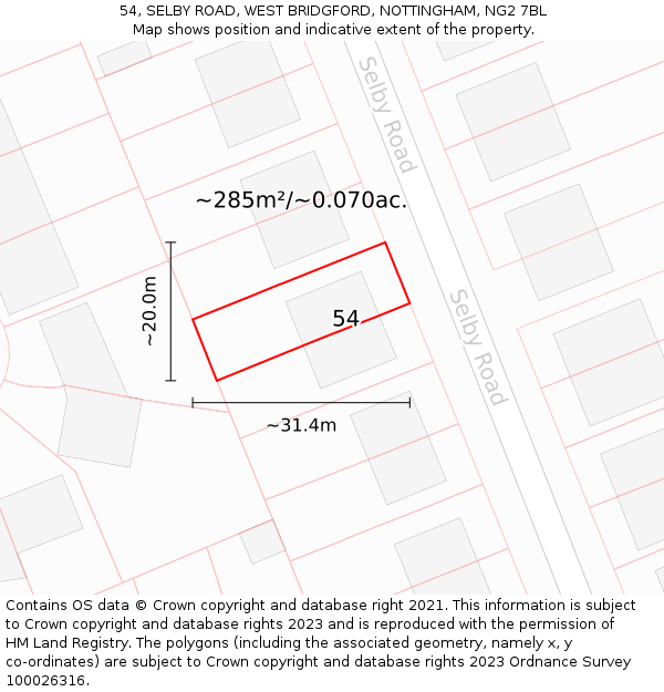 54, SELBY ROAD, WEST BRIDGFORD, NOTTINGHAM, NG2 7BL: Plot and title map