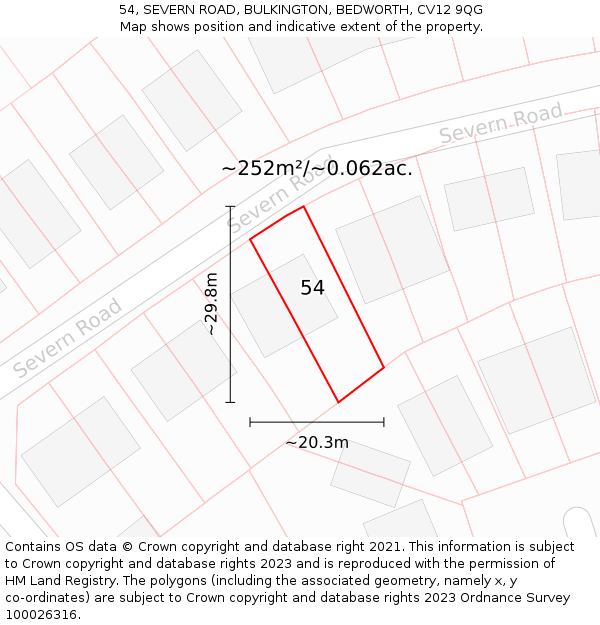 54, SEVERN ROAD, BULKINGTON, BEDWORTH, CV12 9QG: Plot and title map