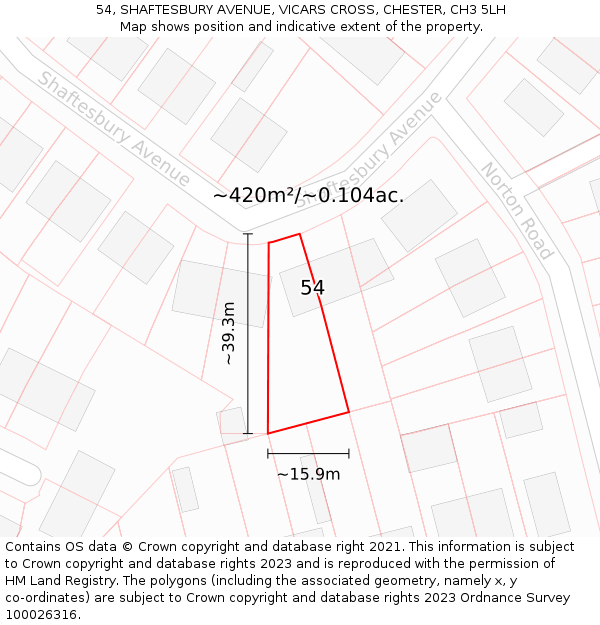 54, SHAFTESBURY AVENUE, VICARS CROSS, CHESTER, CH3 5LH: Plot and title map