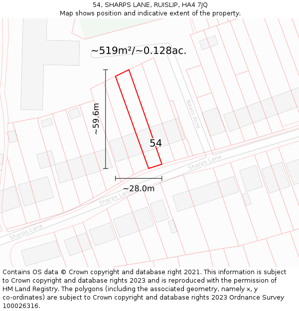 54, SHARPS LANE, RUISLIP, HA4 7JQ: Plot and title map