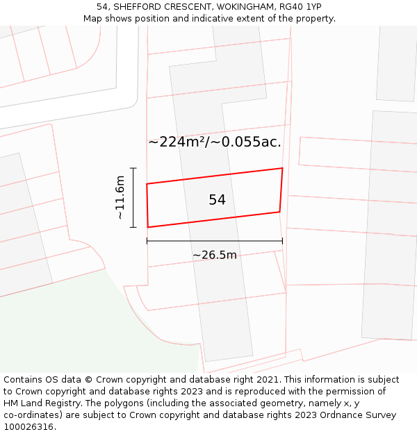 54, SHEFFORD CRESCENT, WOKINGHAM, RG40 1YP: Plot and title map