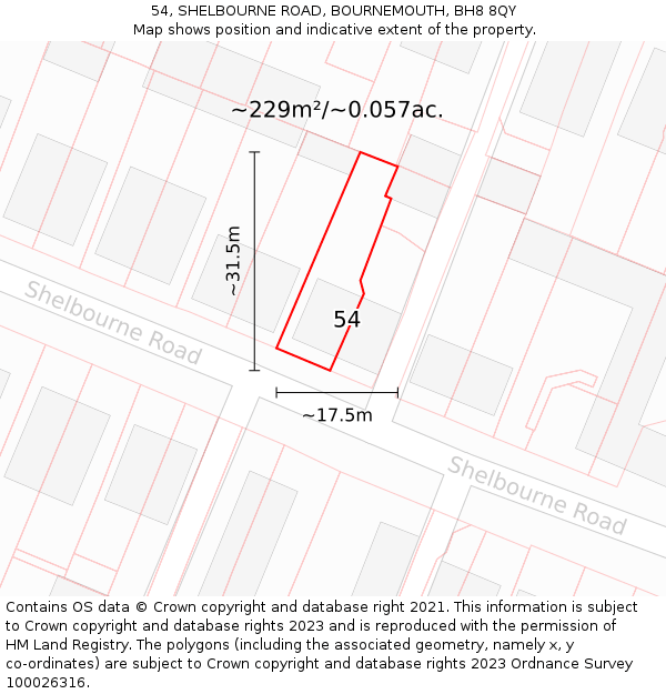 54, SHELBOURNE ROAD, BOURNEMOUTH, BH8 8QY: Plot and title map