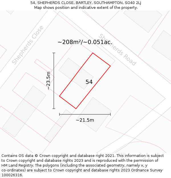 54, SHEPHERDS CLOSE, BARTLEY, SOUTHAMPTON, SO40 2LJ: Plot and title map