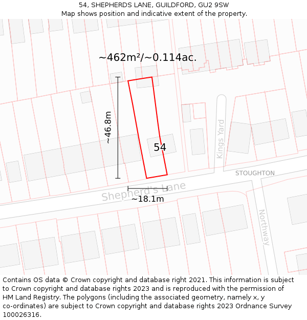 54, SHEPHERDS LANE, GUILDFORD, GU2 9SW: Plot and title map